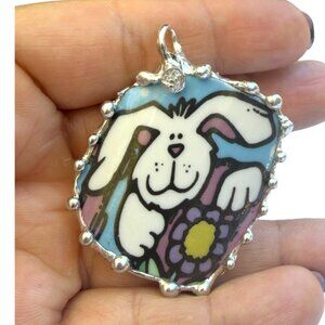 Handmade Easter Bunny Pendant With Silver-Blend Frame Made From Vintage Royal No